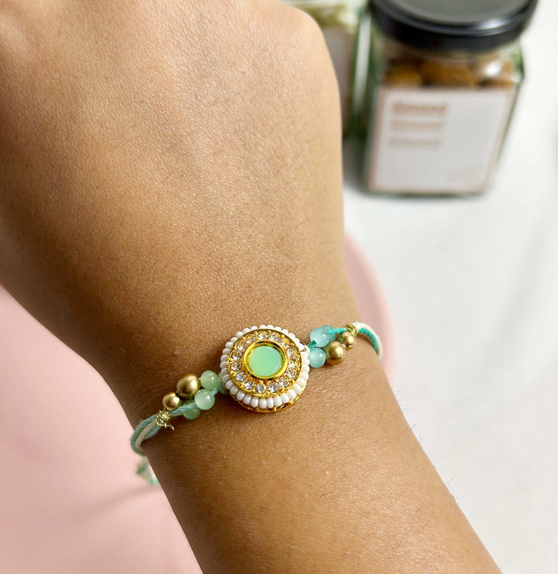 Green Kundan Rakhi