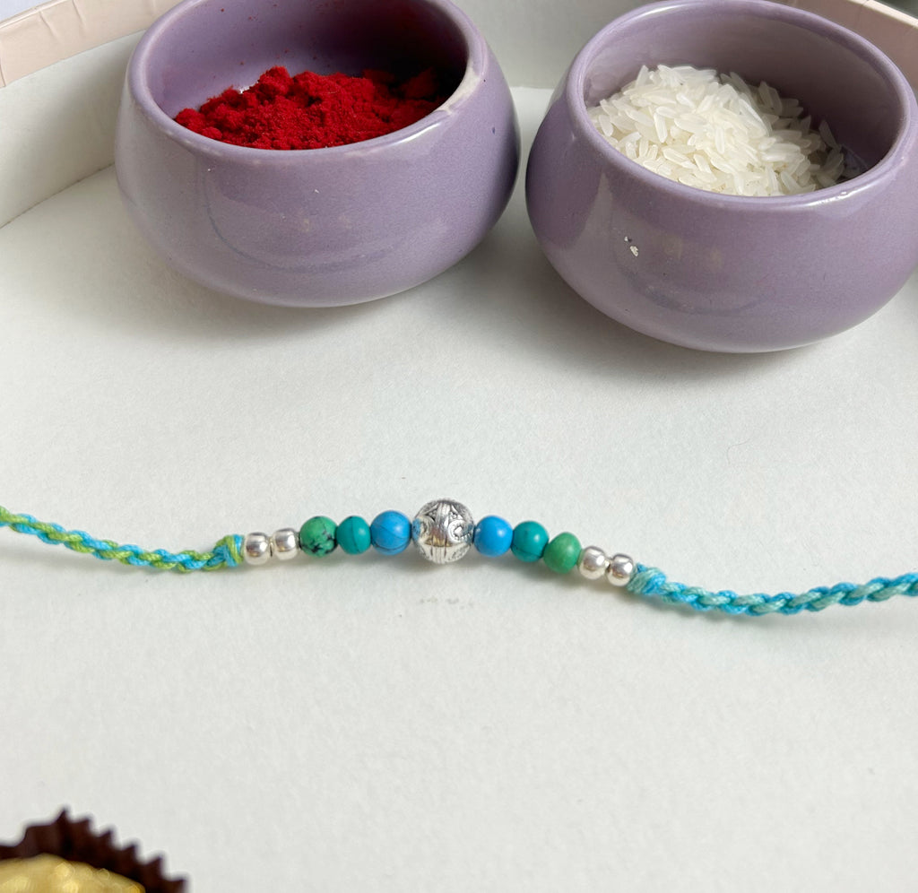 Silver and Green Marble Rakhi