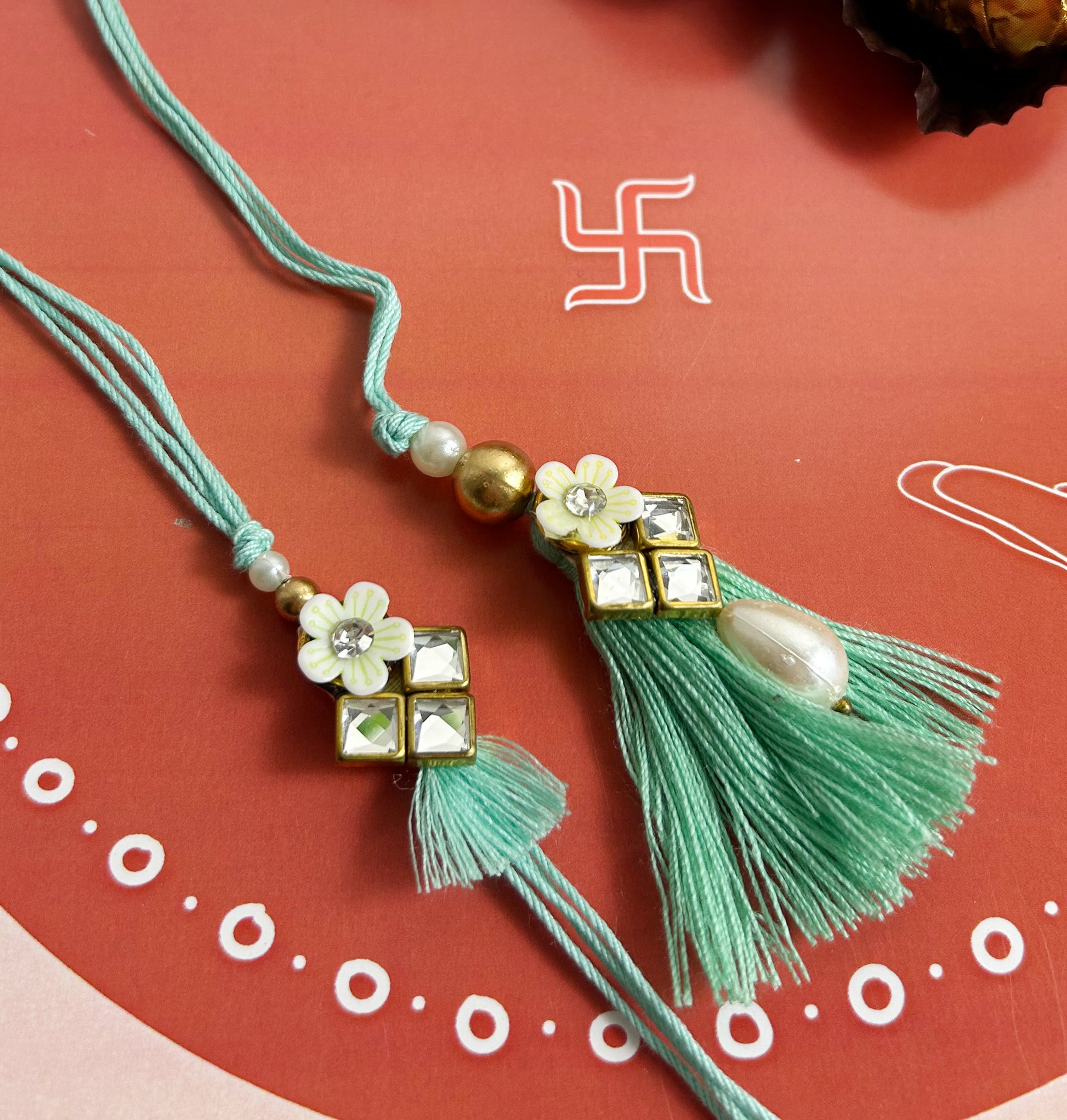 Sea Green Tassel Couple Rakhi
